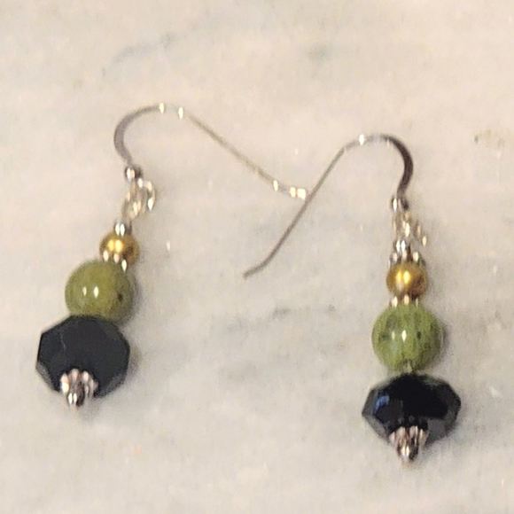 Jade Pearl Sterling Sterling Necklace Earring Set Rutimated Quartz 925 18.5" - Picture 3 of 9